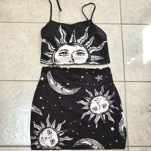 ✨️2 Piece Set🌙 Sun& Moon Miniskirt & Halter Top Set🐈‍⬛️